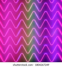 Patrón de ondas de neón brillantes y reflectantes realistas, ilustración vectorial