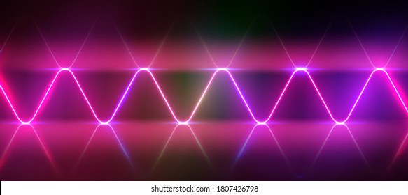Realistic glowing neon waves pattern with glow and reflections, vector illustration