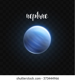 Realistic glowing Neptune planet Isolated. Glow with transparency on black background. Lighting effects. Glowing planet. Realistic space object. Universe. Solar system. Planet for design. Space