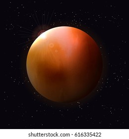 Realistic glowing planet Isolated on space background.Glowing planet with Lighting effects.Realistic space object in Universe, Solar system.
