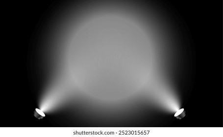 realistic glowing projector light on dark background vector
