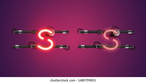 Realistic glowing purple neon charcter (on/off)