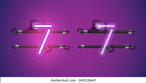 Realistic glowing purple neon charcter on and off