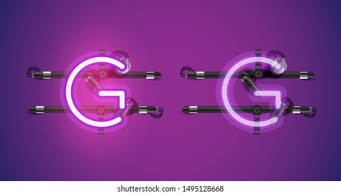 Realistic glowing purple neon charcter on and off