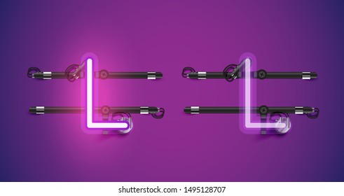 Realistic glowing purple neon charcter on and off