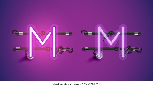 Realistic glowing purple neon charcter on and off