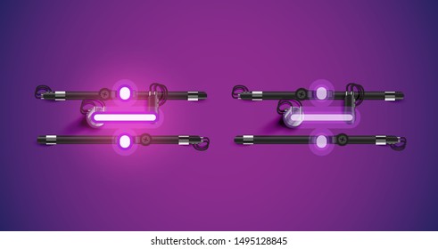 Realistic glowing purple neon charcter on and off