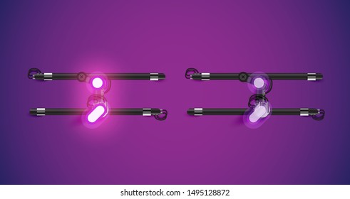 Realistic glowing purple neon charcter on and off