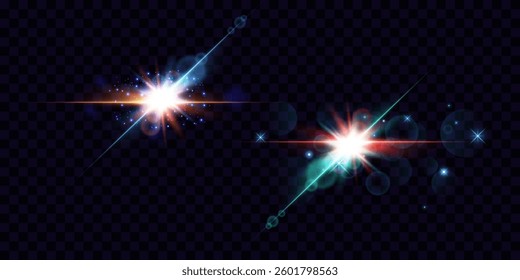 Realistic glowing shiny lens effect with stars and shimmering sparkles.Vector illustration.EPS 10.