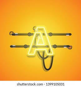 Realistic glowing yellow neon charcter, vector illustration