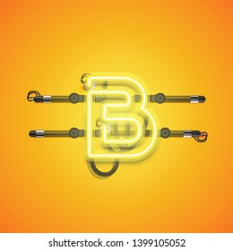 Realistic glowing yellow neon charcter, vector illustration