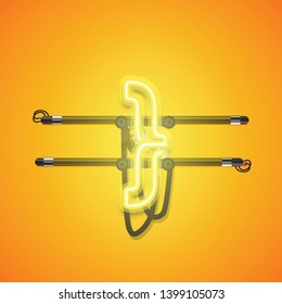 Realistic glowing yellow neon charcter, vector illustration