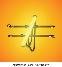Realistic glowing yellow neon charcter, vector illustration