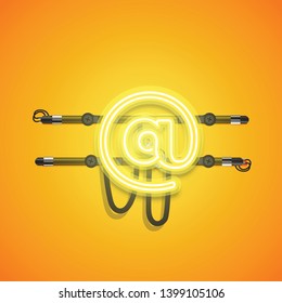 Realistic glowing yellow neon charcter, vector illustration