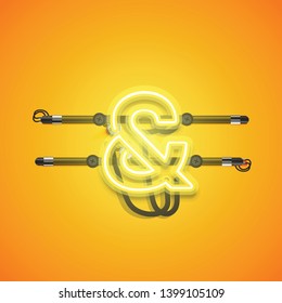 Realistic glowing yellow neon charcter, vector illustration
