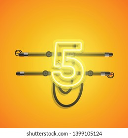 Realistic glowing yellow neon charcter, vector illustration