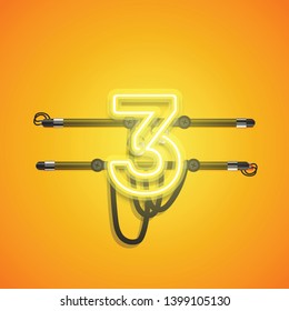 Realistic glowing yellow neon charcter, vector illustration