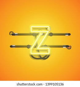 Realistic glowing yellow neon charcter, vector illustration