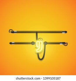 Realistic glowing yellow neon charcter, vector illustration