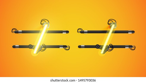 Realistic glowing yellow neon charcter on and off