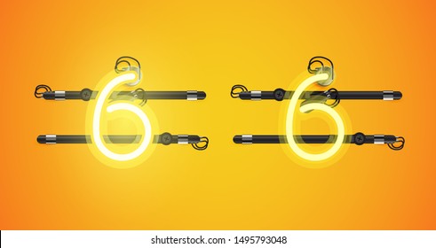 Realistic glowing yellow neon charcter on and off
