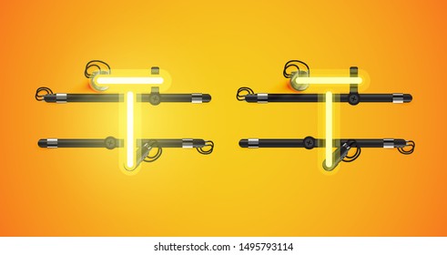 Realistic glowing yellow neon charcter on and off
