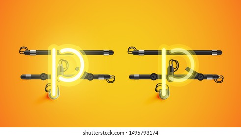 Realistic glowing yellow neon charcter on and off