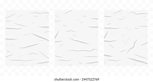 Realistic glued paper wrinkled effect  on sheet vector illustration background. Wrinkled poster, banner, mock up set