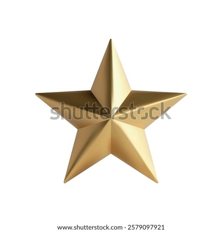 Realistic gold 3D star with smooth edges and a shadow, isolated on white background