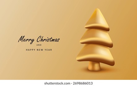 Elemento realista del árbol del oro 3d de la decoración. Tarjeta de oro de las Navidades felices. Fondo de Vector de Festiva.