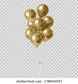 Realistic Gold Balloons Isolated On Transparent Background. Vector Illustration.