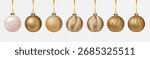 Realistic gold baubles set. 3D Christmas ornaments isolated holiday vector illustration
