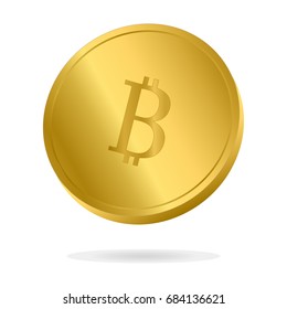 Realistic Gold Bitcoin coin vector illustration. Money currency coin.
