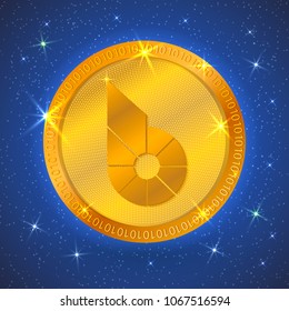 Realistic gold bitshares icon in space. Cryptocurrency.  Digital currency. Virtual money. Golden coins. Blockchain technology. Easy to use design template for your business projects.