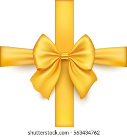 Realistic gold bow isolated on white background. Ribbon.