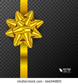 Realistic gold bow isolated on transparent background. EPS10 vector.