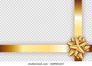 Realistic gold bow and ribbon isolated on transparent background. Template for greeting card, poster or brochure.