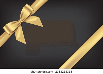 Realistic Gold bow shiny satin and ribbon with shadow place on corner of paper ,golden rinbon for decorate your wedding card,website or gift card,vector EPS10 isolated on black gradient background.