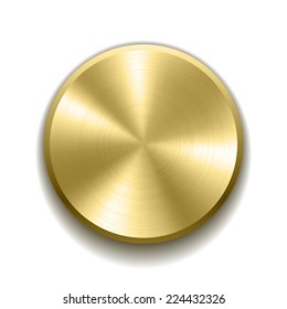 Realistic gold button with circular processing. Vector illustration