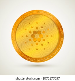 Realistic gold cardano icon isolated. Cryptocurrency.  Digital currency. Virtual money. Golden coins. Blockchain technology. Easy to use vector element of design for websites, social media, apps, etc.