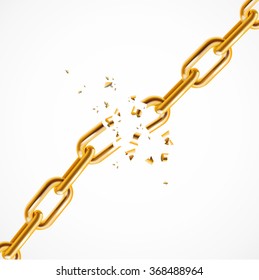 Realistic Gold Chain Breaking. Symbol Of Freedom. Vector illustration