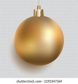 Realistic gold Christmas ball on transparent background. Christmas tee toy vector illustration