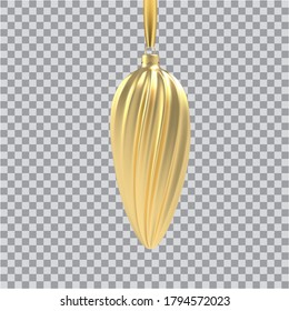 Realistic Gold Christmas tree toy in the form of a spiral. 3D Illustration object for christmas design, mockup. Vector isolated on a transparent background.