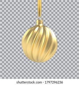 Realistic Gold Christmas tree toy in the form of a spiral. 3D Illustration object for christmas design, mockup. Vector isolated on a transparent background.