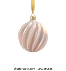Realistic Gold Christmas tree toy in the form of a spiral. 3D Illustration object for christmas design, mockup. Vector isolated on a white background.