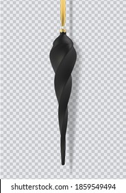 Realistic Gold Christmas tree toy in the form of a icicle, spiral. 3D Illustration object for christmas design, mockup. Vector isolated on a transparent background.