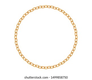 Realistic Gold Circle Frame Chain Texture. Golden Round Chains Link Isolated On White Background. Jewelry Chainlet Three Dimensional Design Element.