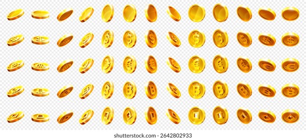 Realistic gold coin. Explosion of gold coins