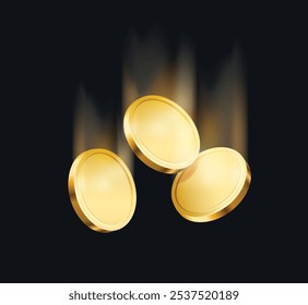 Moeda de ouro realista. Queda ou dinheiro voando. Conceito de financiamento, investimento e poupança.