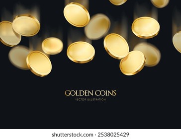 Realistic gold coin. Falling or flying money. Finance, investment and savings concept.